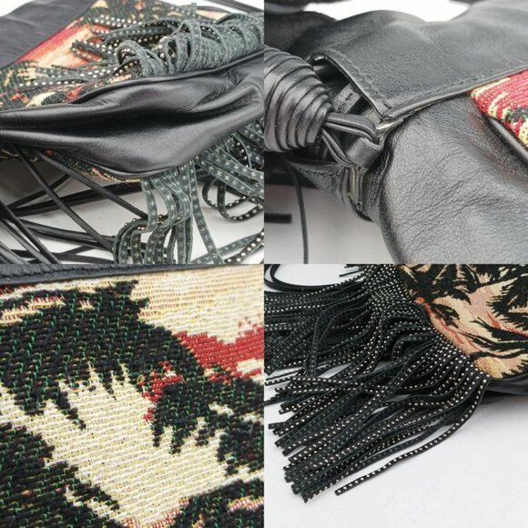Saint Laurent Yves Helena Fringe Bucket Multicolor Canvas Shoulder Bag - Picture 9 of 10